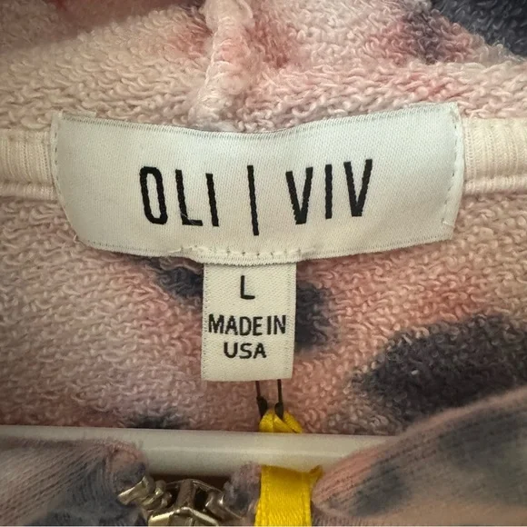 NWT OLI VIV Corey Tie Dye Quarter Zip Crop Hoodie Mauve Navy Cotton Loungewear L - Picture 2 of 15